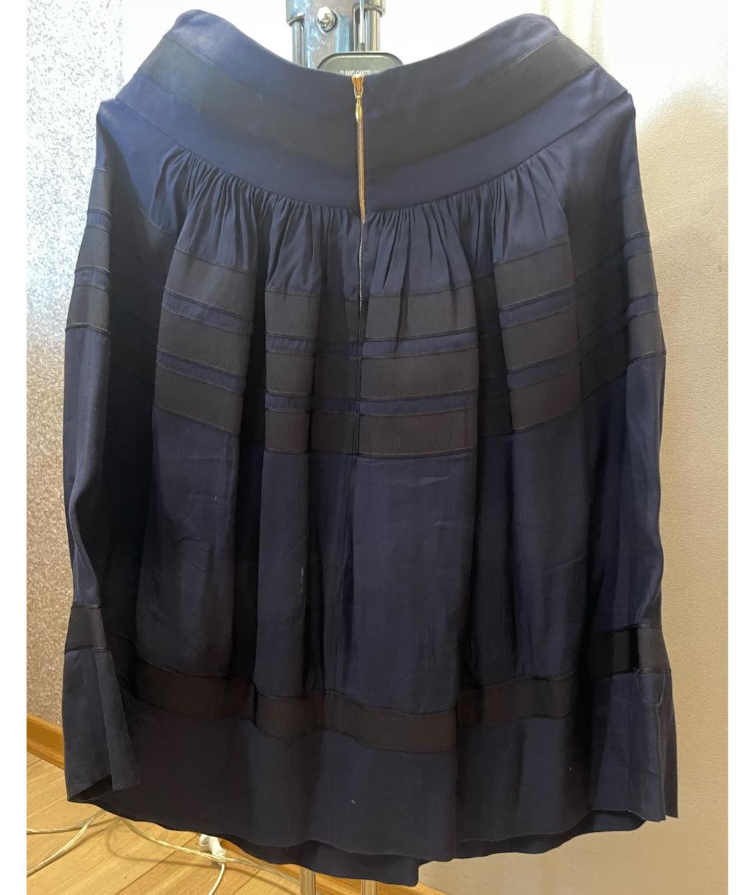 ROCHAS Темно-синяя шелковая юбка миди, фото 2