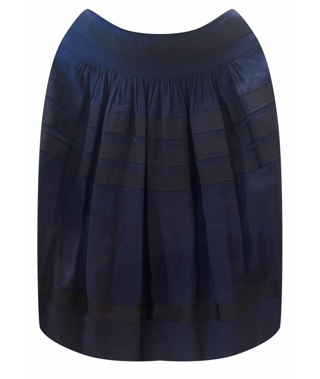 ROCHAS Темно-синяя шелковая юбка миди, фото 1