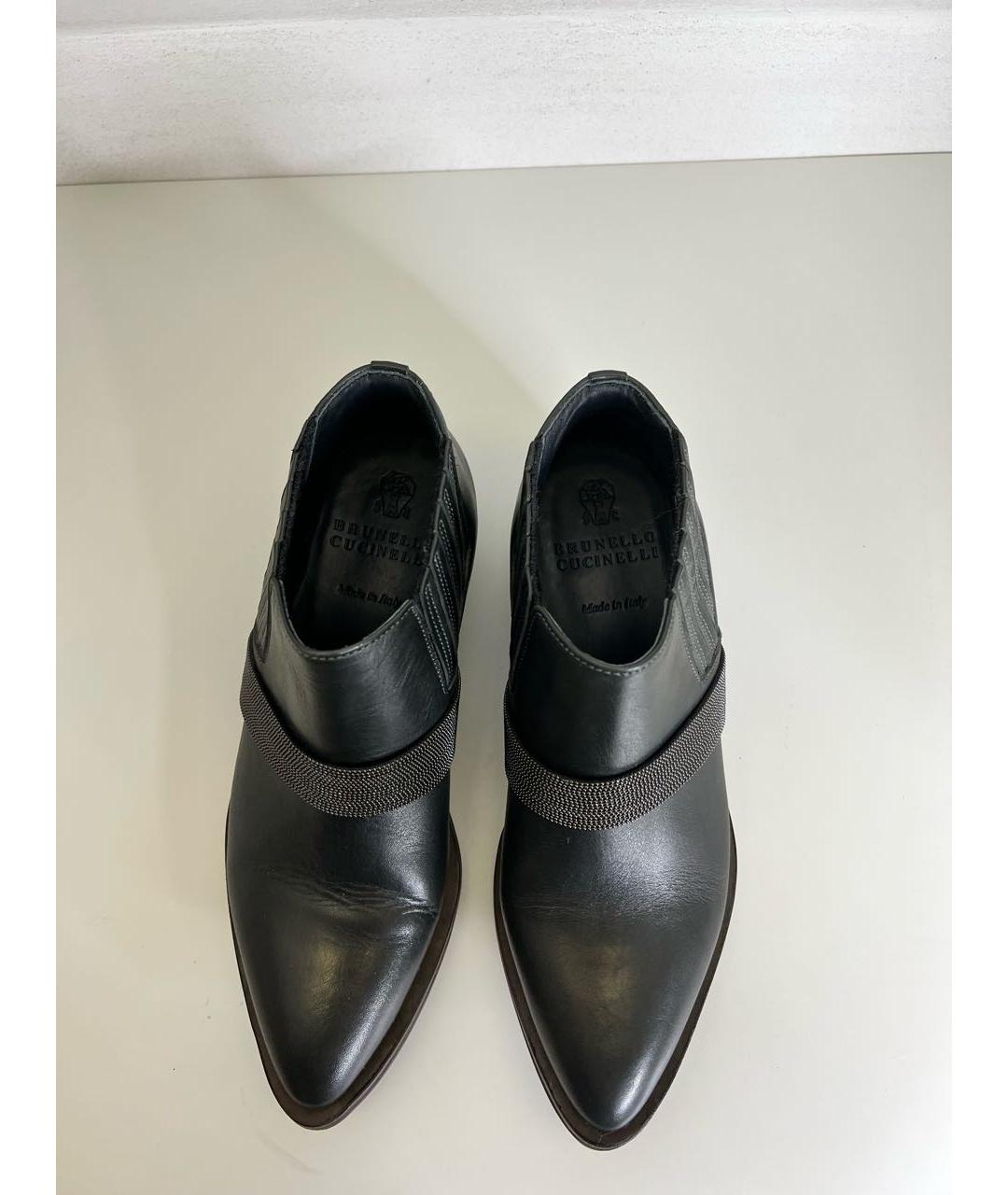 BRUNELLO CUCINELLI Антрацитовые кожаные ботинки, фото 2