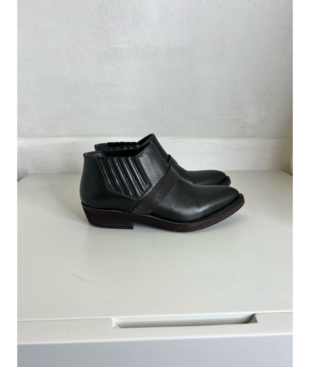 BRUNELLO CUCINELLI Антрацитовые кожаные ботинки, фото 6
