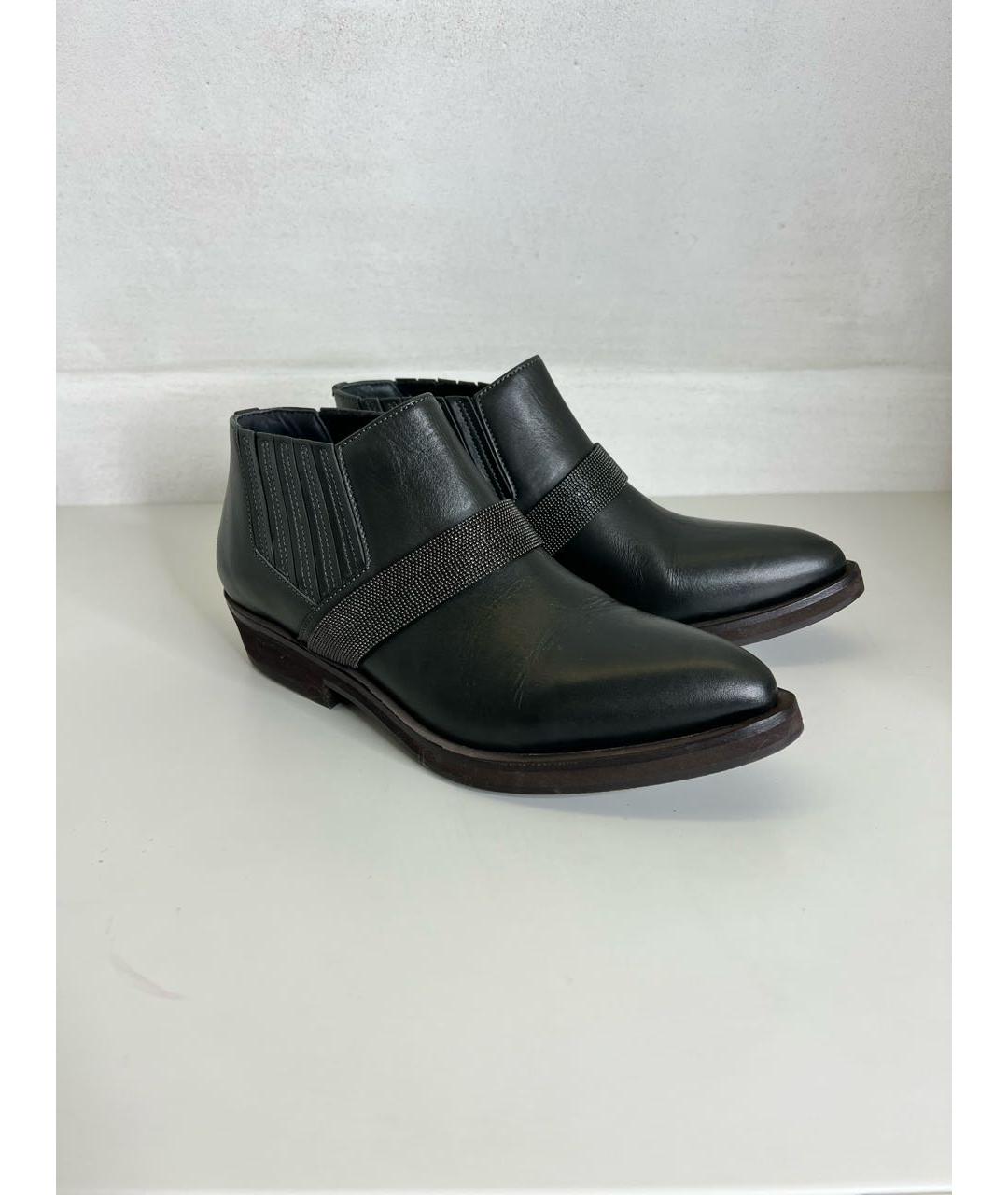 BRUNELLO CUCINELLI Антрацитовые кожаные ботинки, фото 5