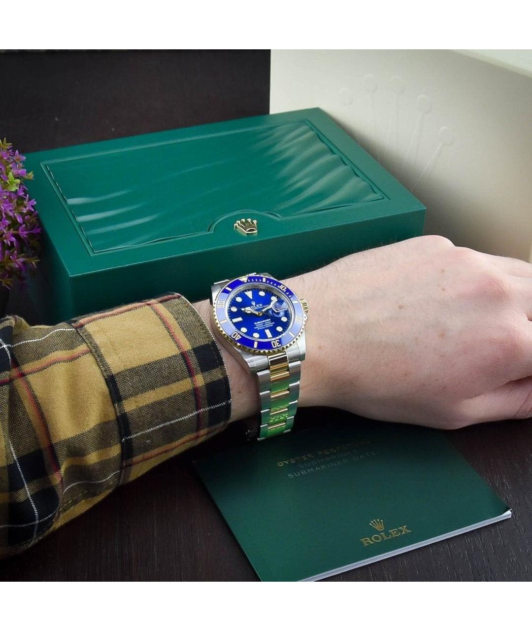 ROLEX Синие часы из желтого золота, фото 5