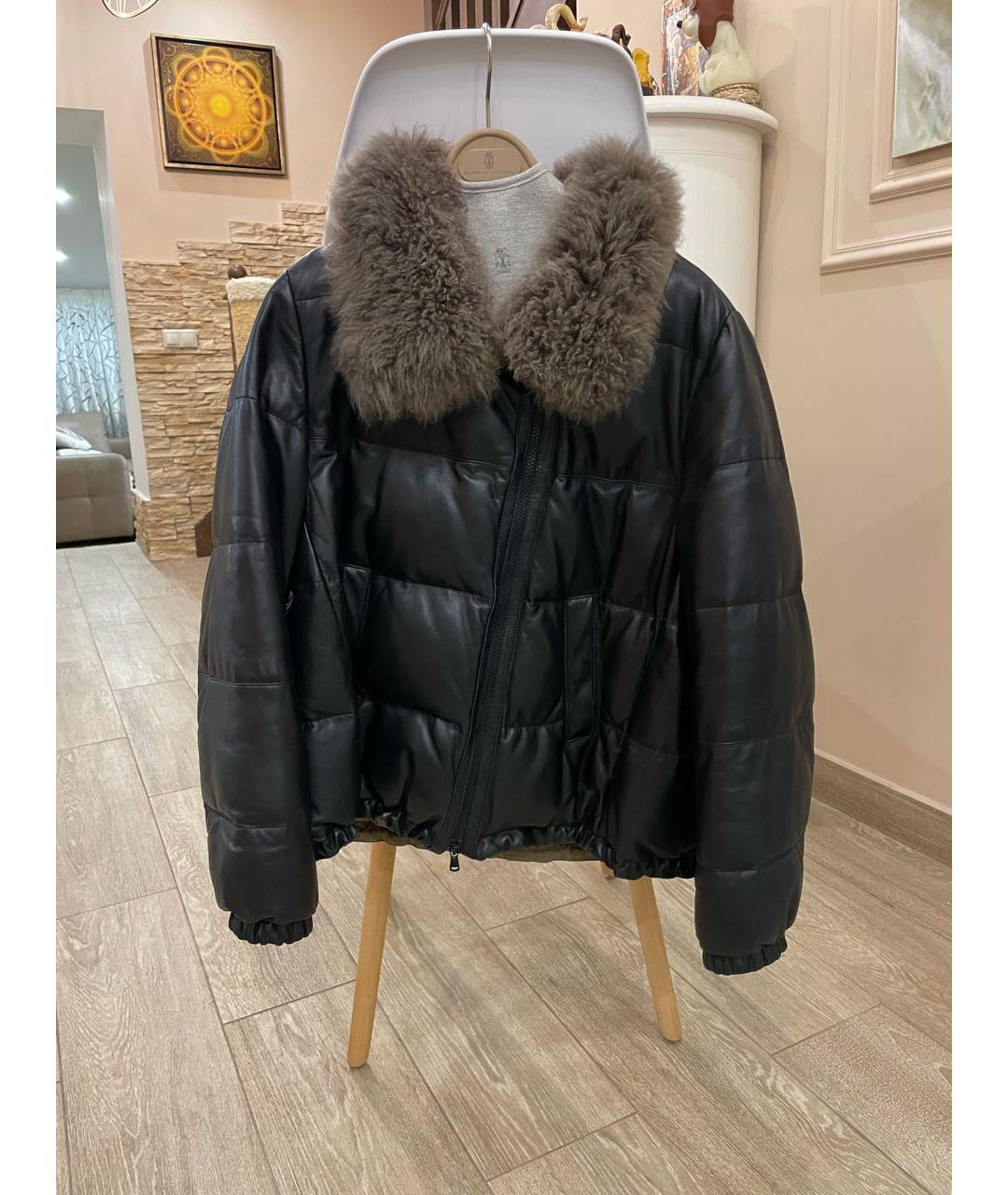 BRUNELLO CUCINELLI Черный кожаный пуховик, фото 9