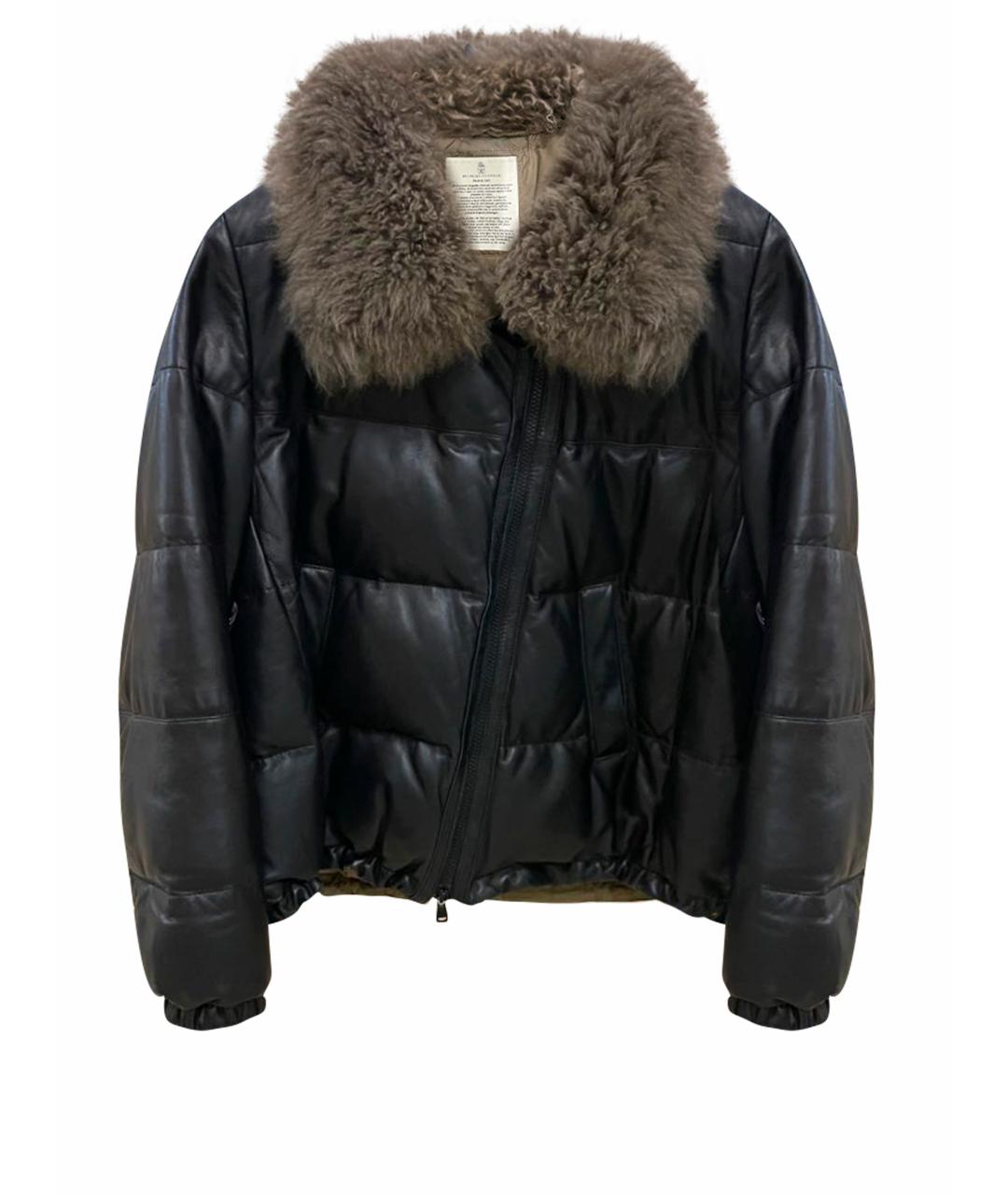 BRUNELLO CUCINELLI Черный кожаный пуховик, фото 1