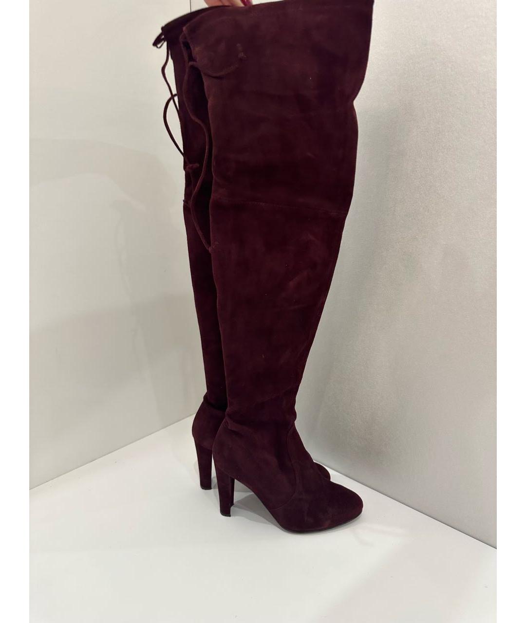 STUART WEITZMAN Бордовые замшевые ботфорты, фото 3