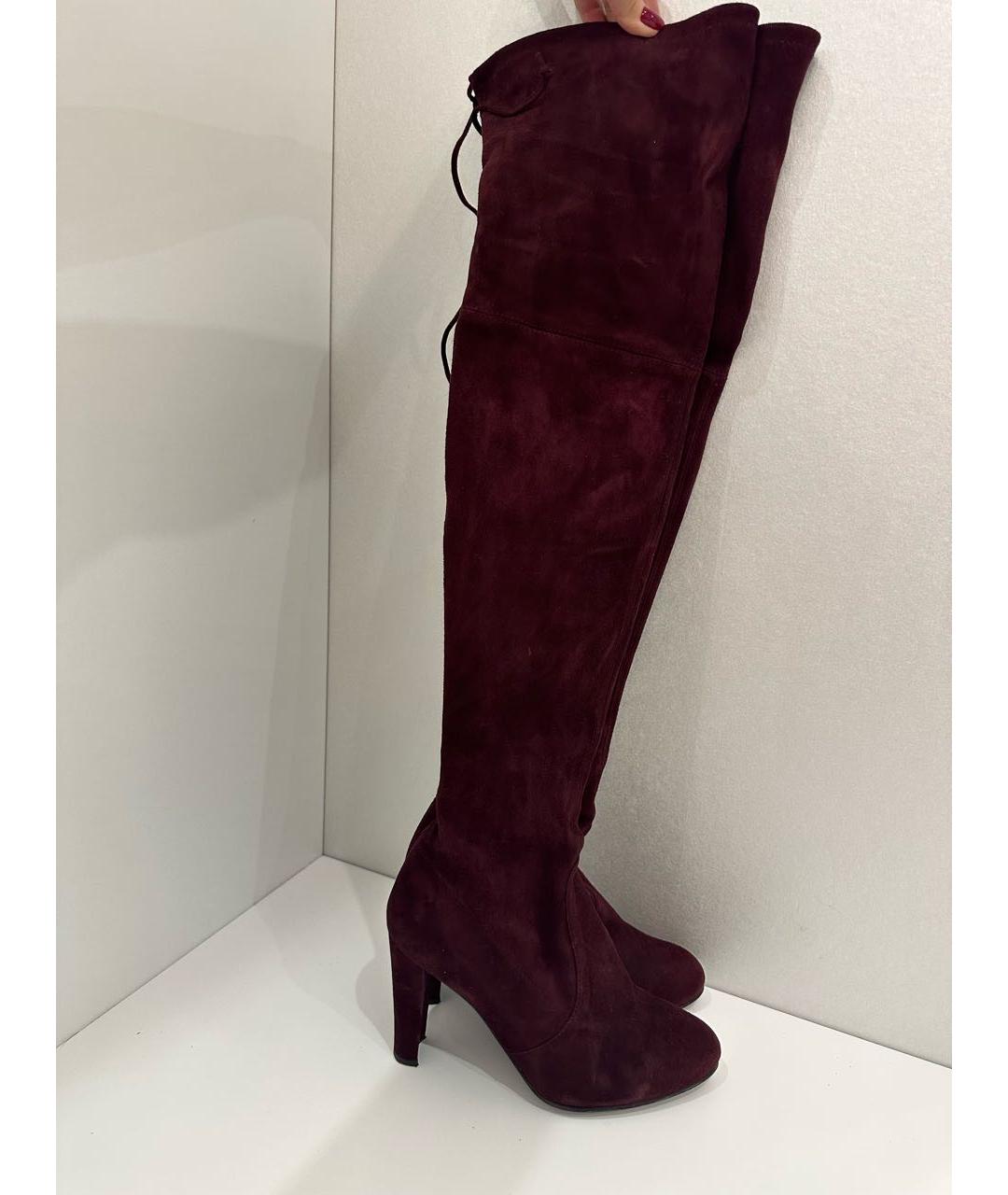 STUART WEITZMAN Бордовые замшевые ботфорты, фото 6
