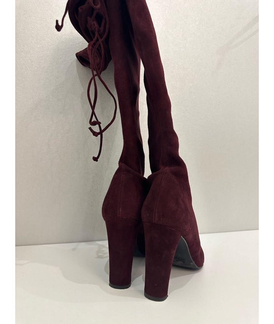 STUART WEITZMAN Бордовые замшевые ботфорты, фото 5