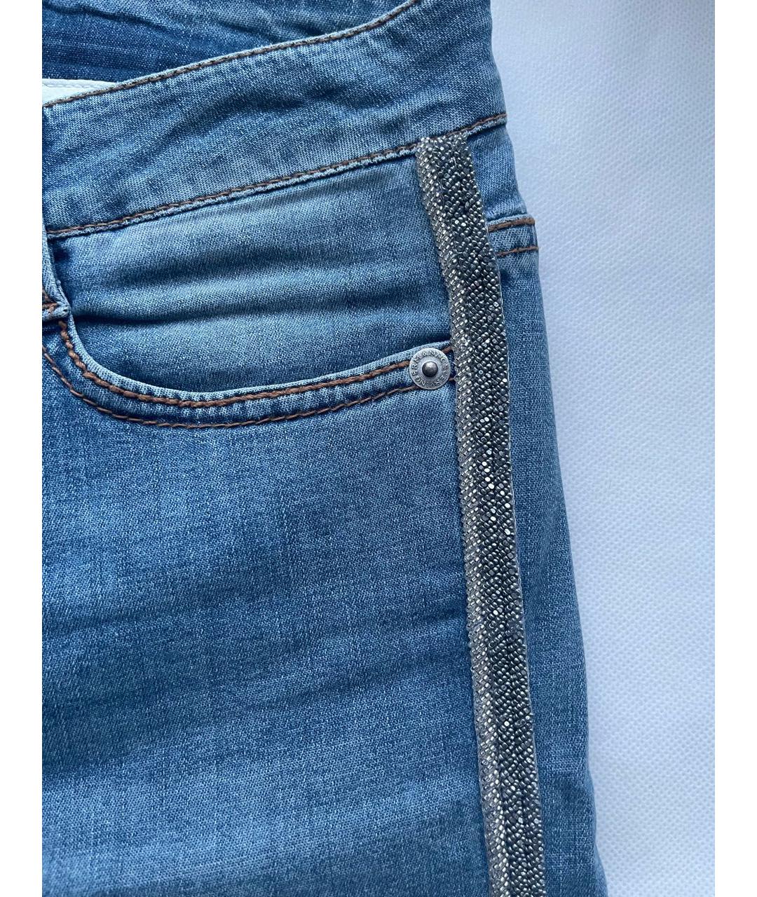 ERMANNO SCERVINO Голубые хлопко-эластановые джинсы слим, фото 4