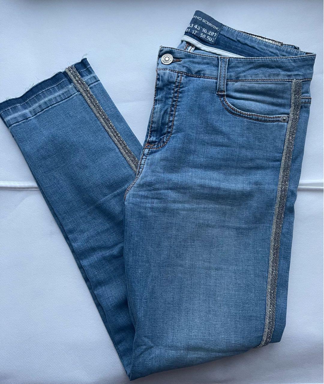 ERMANNO SCERVINO Голубые хлопко-эластановые джинсы слим, фото 5