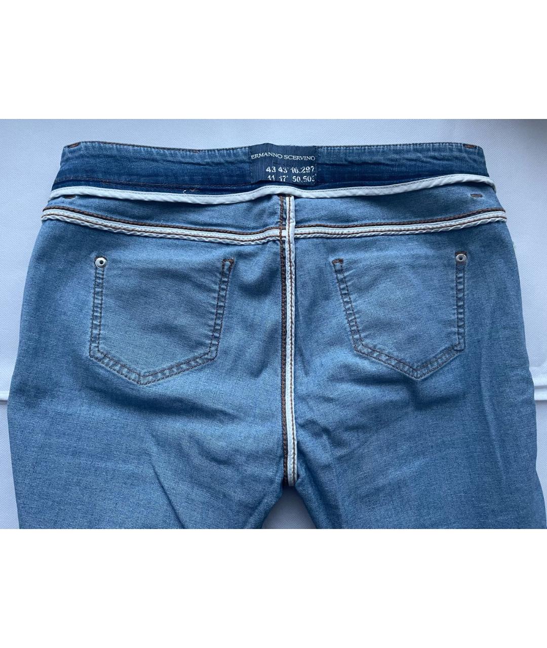 ERMANNO SCERVINO Голубые хлопко-эластановые джинсы слим, фото 3