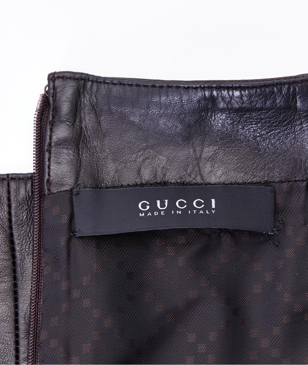 GUCCI Черная кожаная юбка миди, фото 5