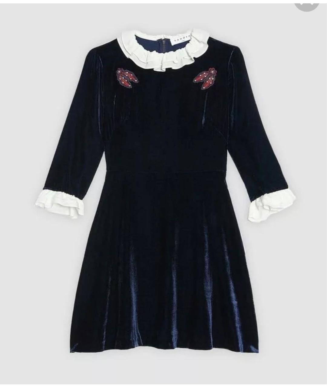 SANDRO Темно-синее бархатное повседневное платье, фото 2