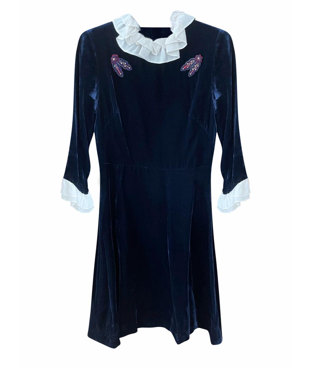 SANDRO Темно-синее бархатное повседневное платье, фото 1