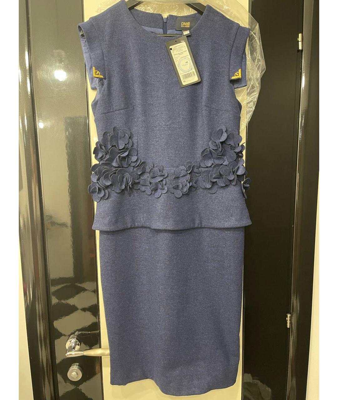 CAVALLI CLASS Темно-синее шерстяное повседневное платье, фото 5