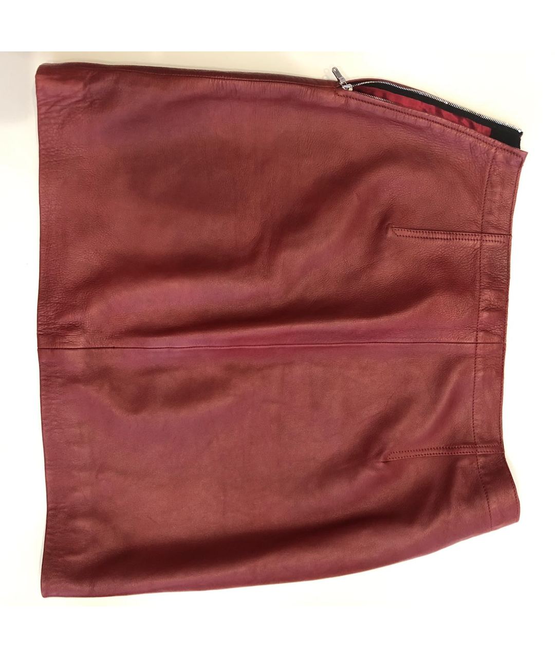 SANDRO Бордовая кожаная юбка мини, фото 3