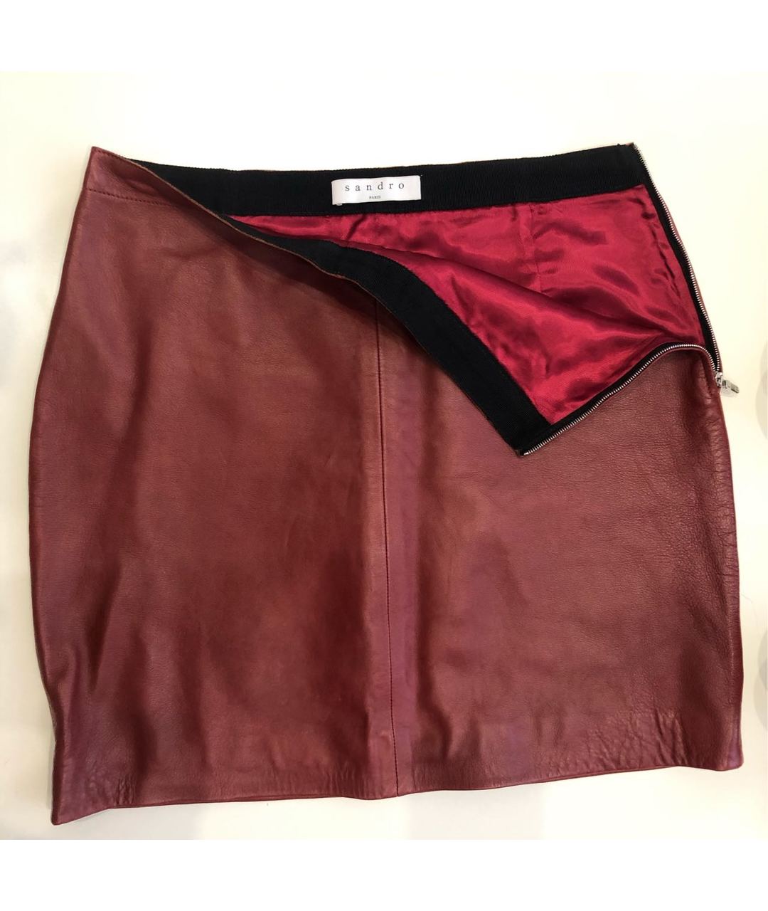SANDRO Бордовая кожаная юбка мини, фото 2