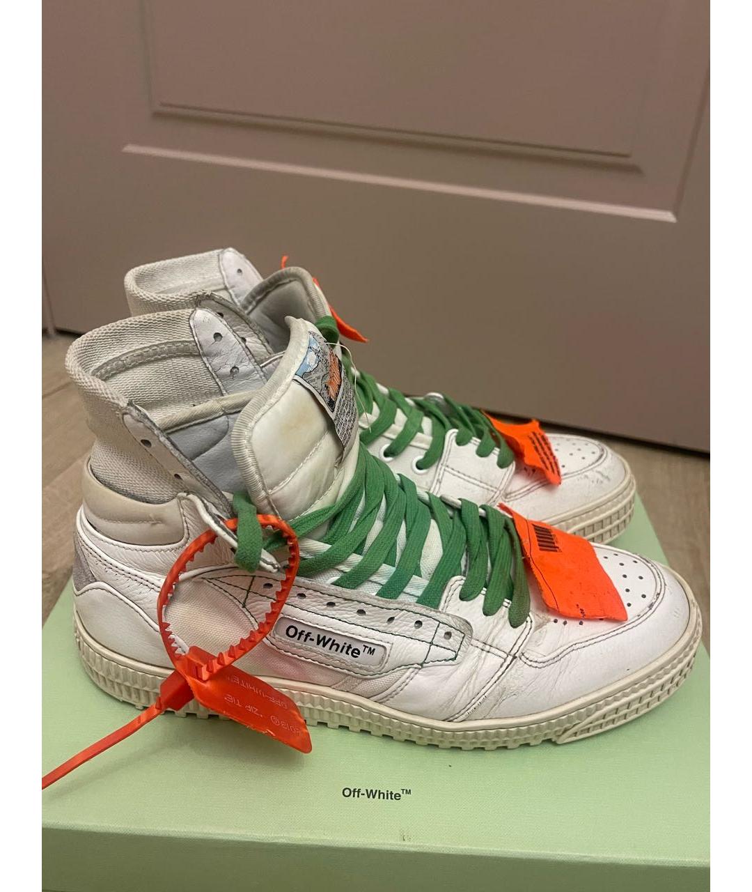 OFF-WHITE Белые кожаные высокие кроссовки / кеды, фото 9