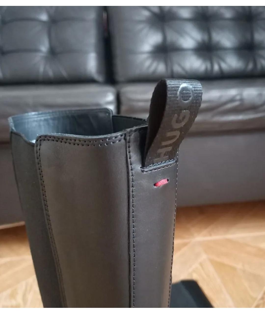 HUGO BOSS Черные кожаные сапоги, фото 5