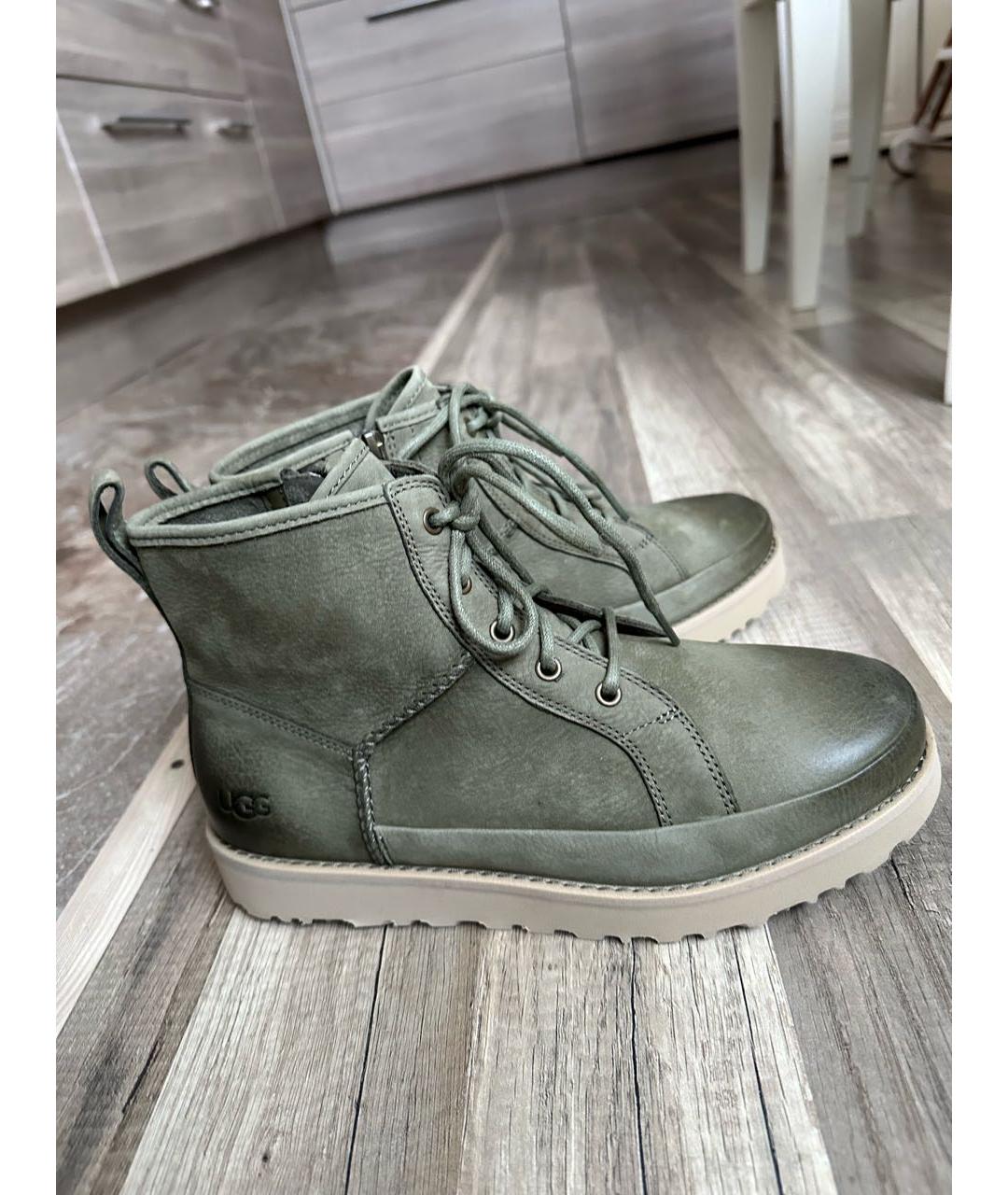 UGG AUSTRALIA Хаки кожаные ботинки, фото 2