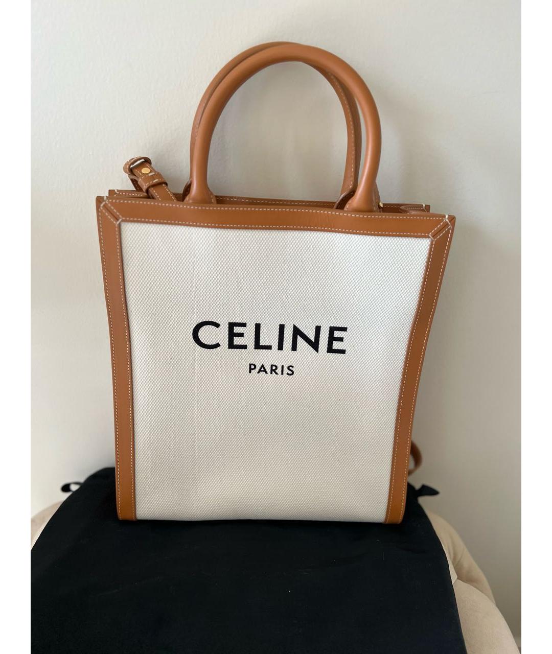 CELINE Бежевая тканевая сумка тоут, фото 6