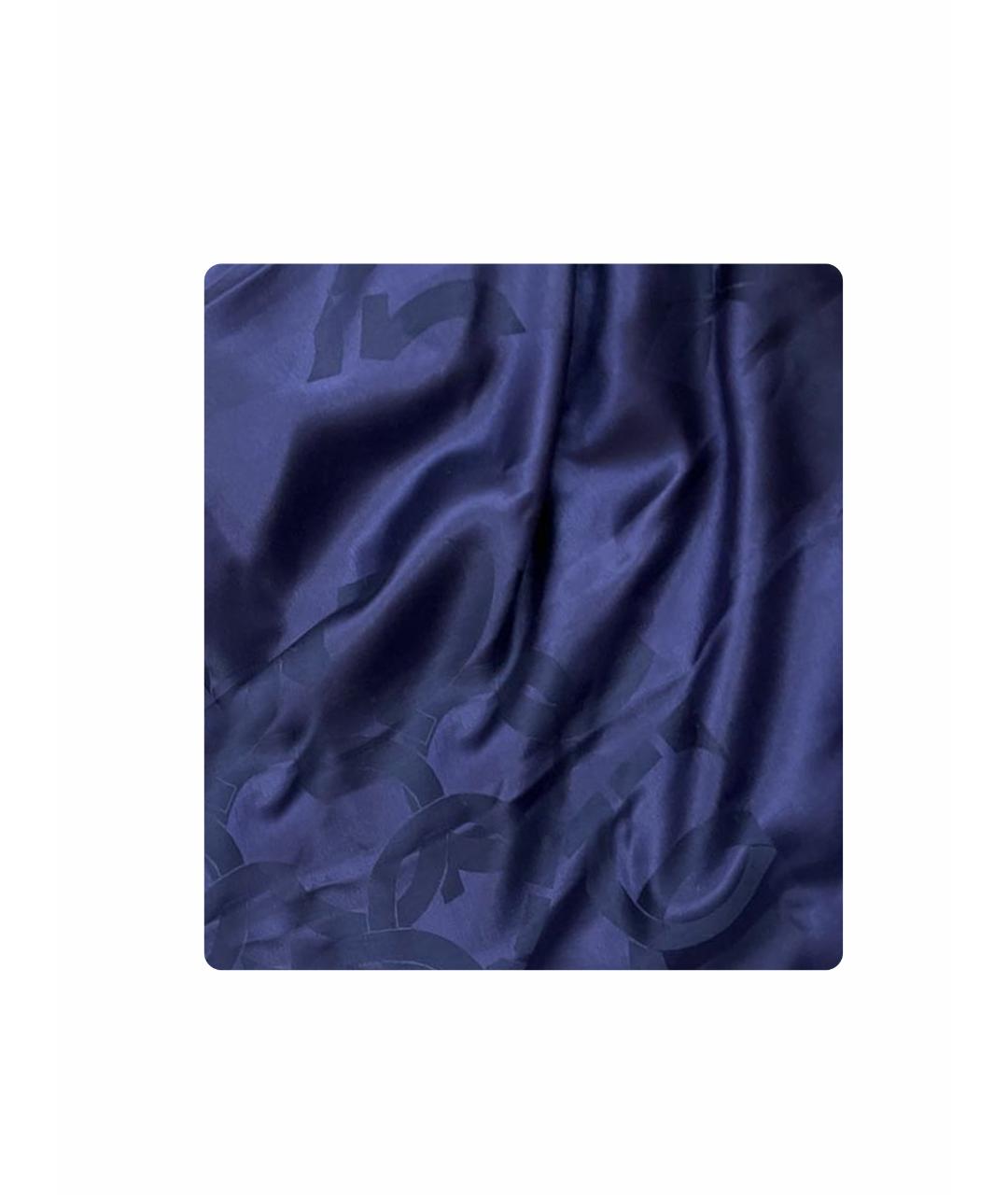 SALVATORE FERRAGAMO Синий шелковый платок, фото 1