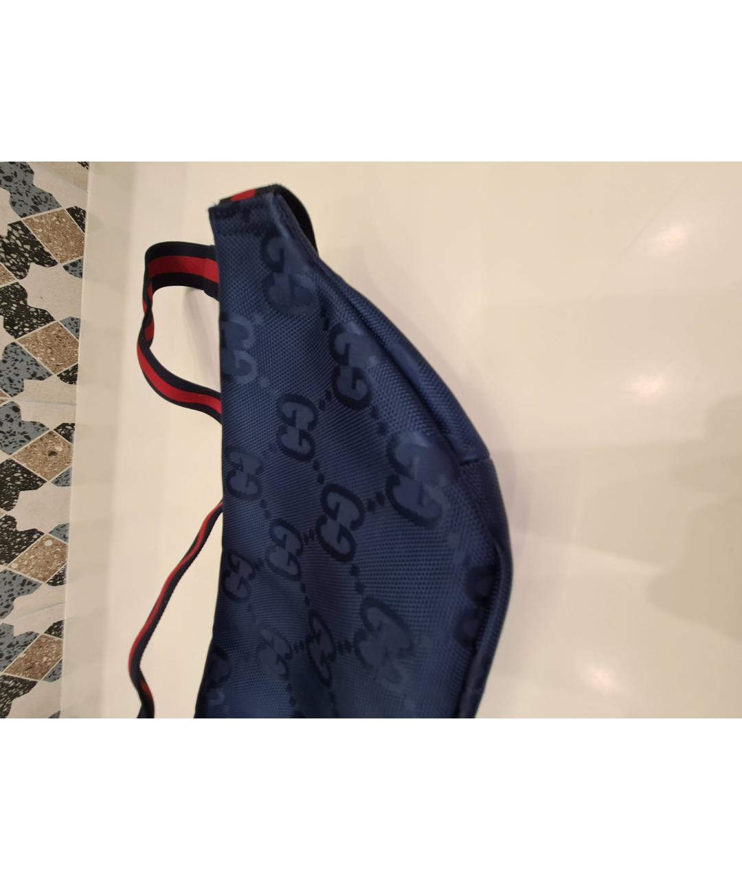 GUCCI Синяя синтетическая поясная сумка, фото 5