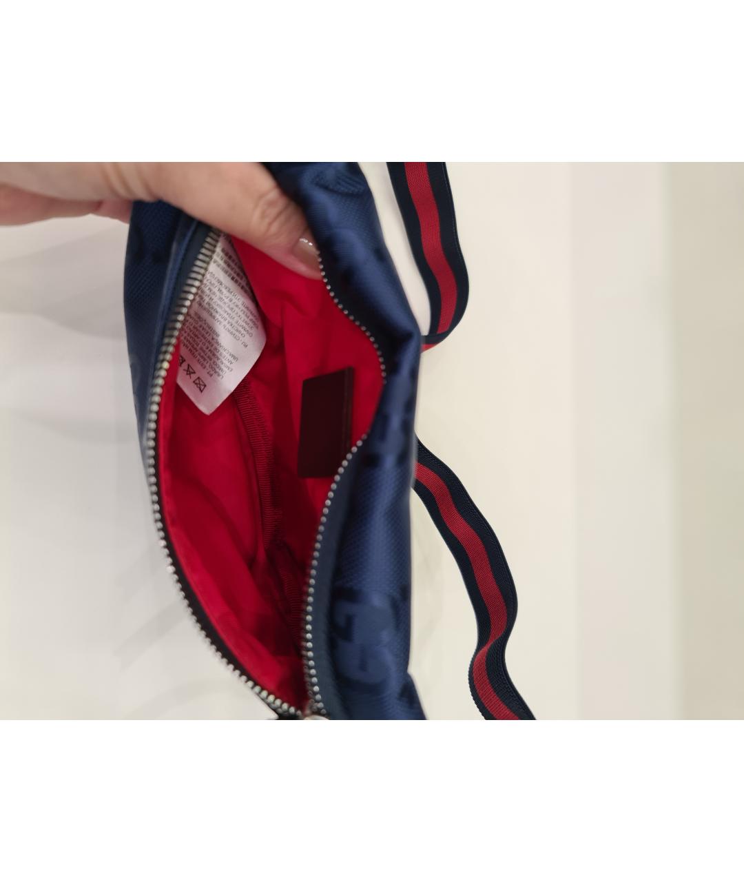 GUCCI Синяя синтетическая поясная сумка, фото 4