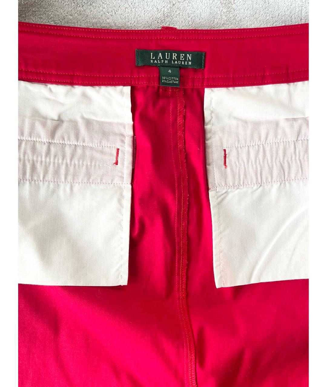RALPH LAUREN Красная хлопко-эластановая юбка миди, фото 3