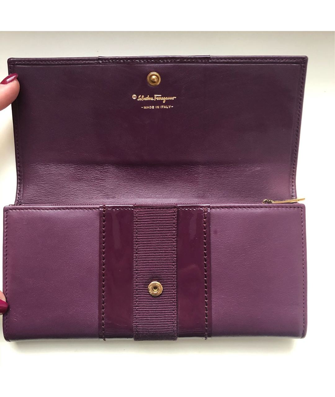 SALVATORE FERRAGAMO Фиолетовый кожаный кошелек, фото 6