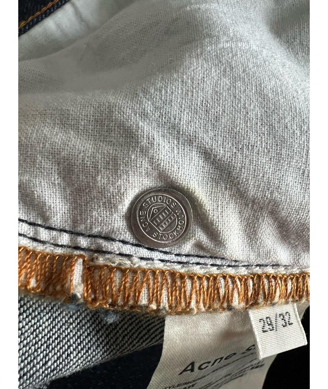 ACNE STUDIOS Темно-синие хлопко-эластановые джинсы слим, фото 6