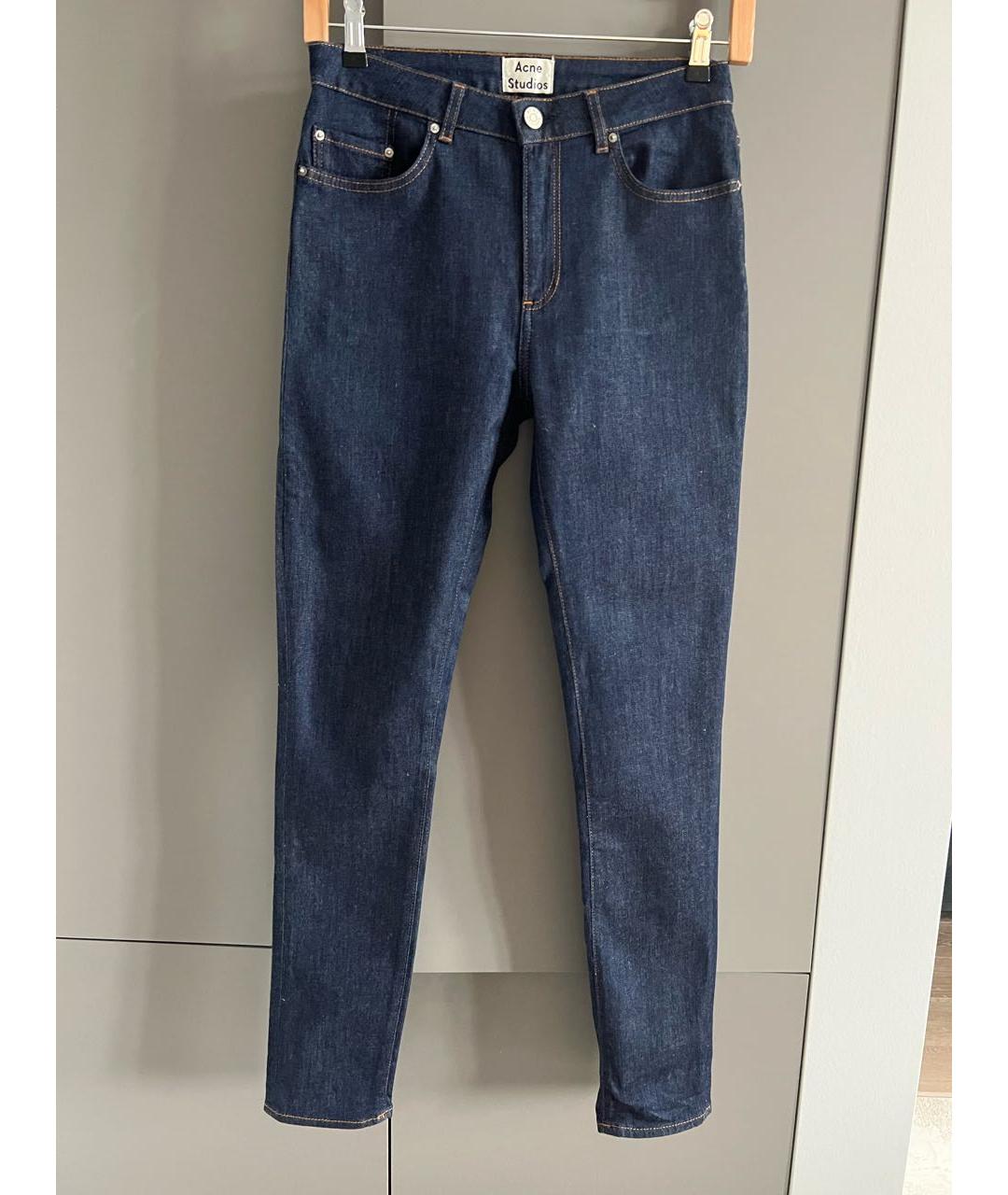 ACNE STUDIOS Темно-синие хлопко-эластановые джинсы слим, фото 2