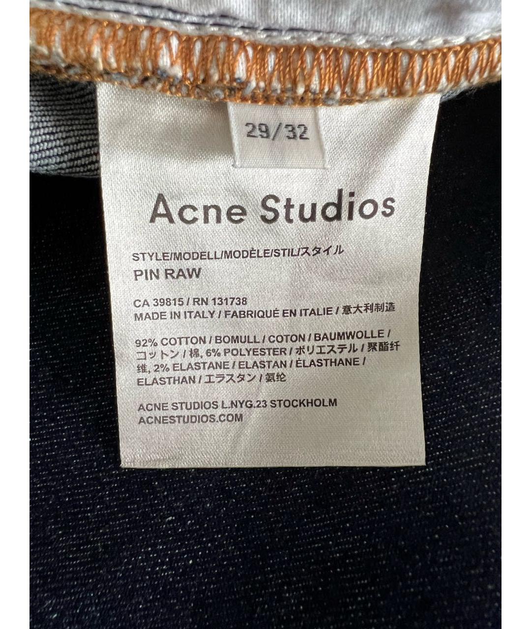 ACNE STUDIOS Темно-синие хлопко-эластановые джинсы слим, фото 5