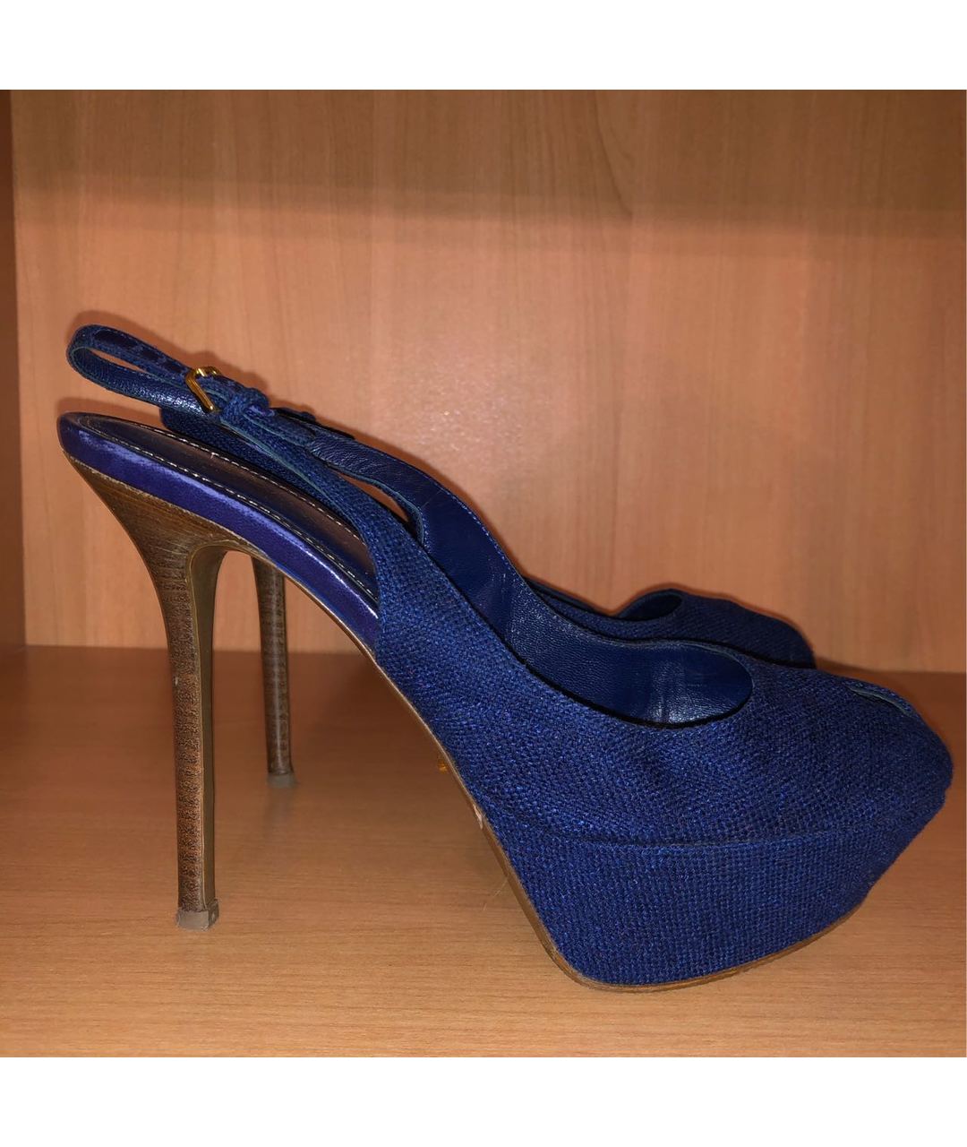SERGIO ROSSI Синие текстильные туфли, фото 9