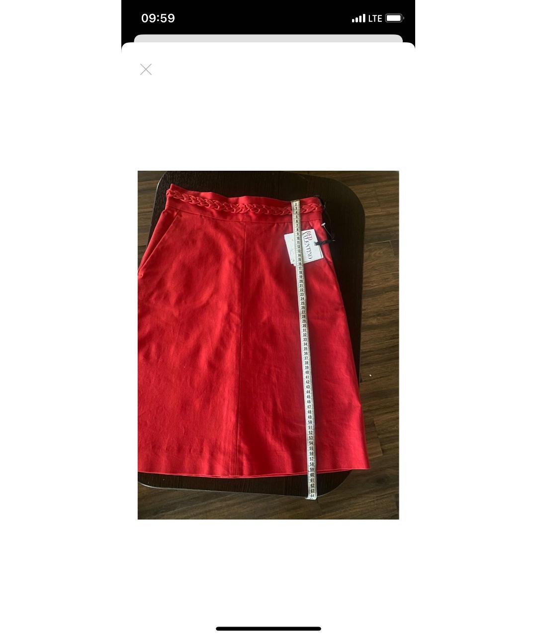 RED VALENTINO Красная хлопковая юбка миди, фото 4