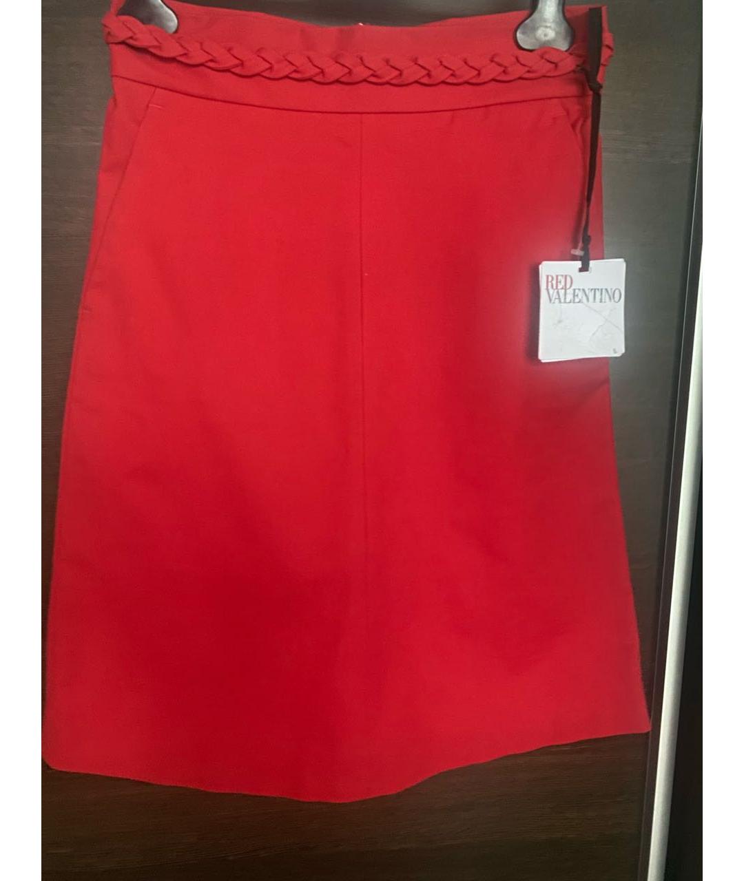 RED VALENTINO Красная хлопковая юбка миди, фото 5