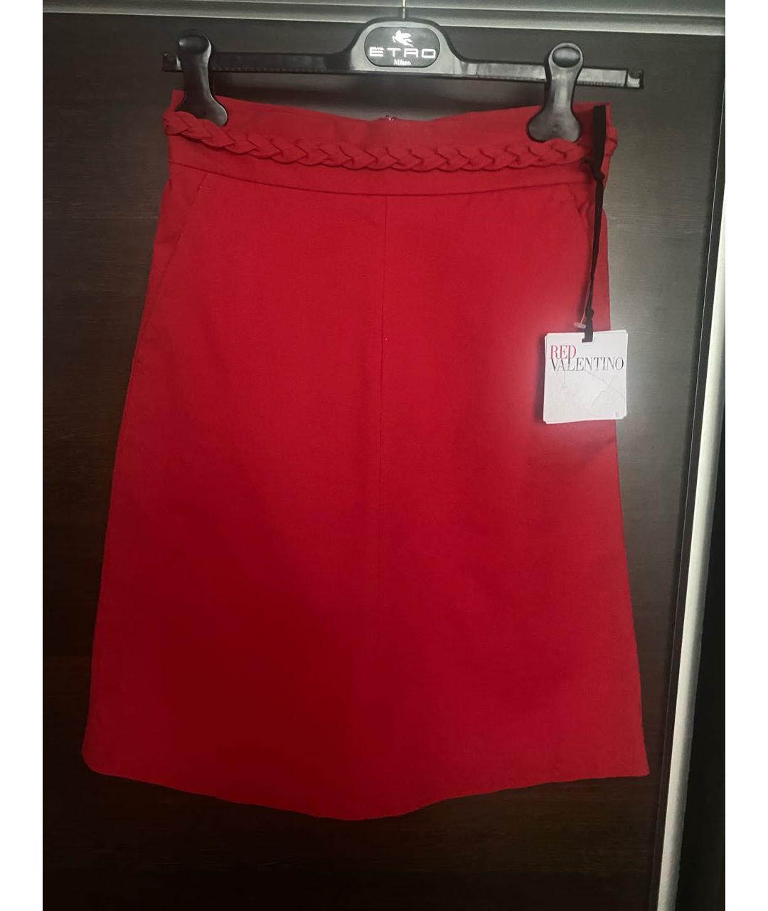 RED VALENTINO Красная хлопковая юбка миди, фото 6