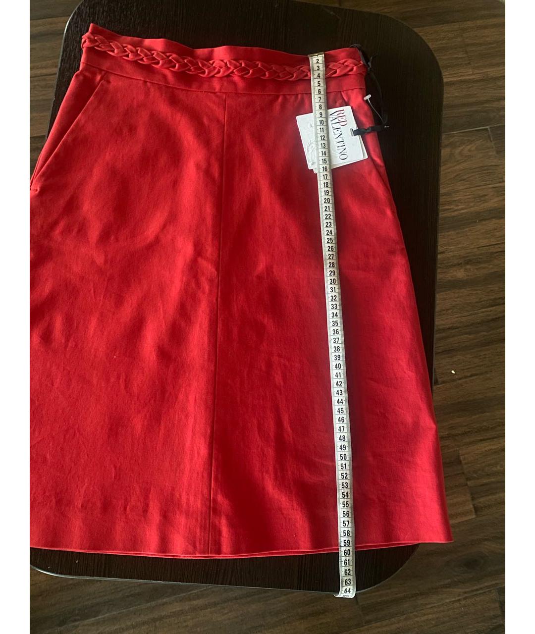 RED VALENTINO Красная хлопковая юбка миди, фото 3