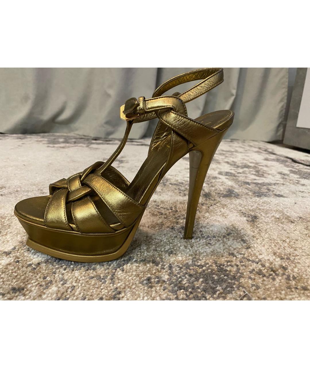 SAINT LAURENT Золотые кожаные босоножки, фото 5