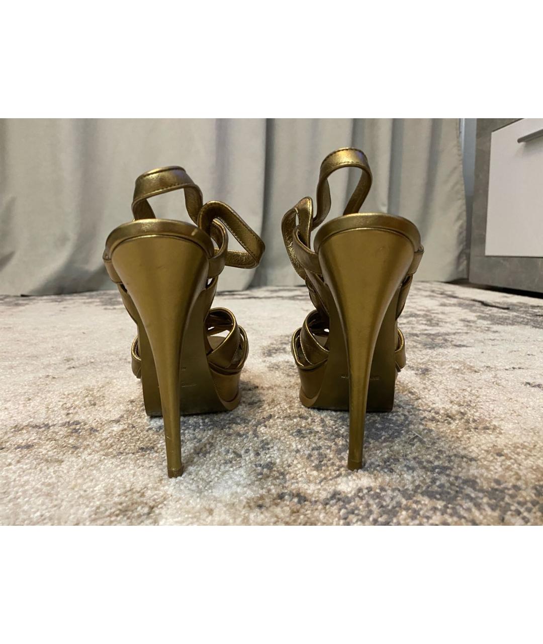 SAINT LAURENT Золотые кожаные босоножки, фото 2