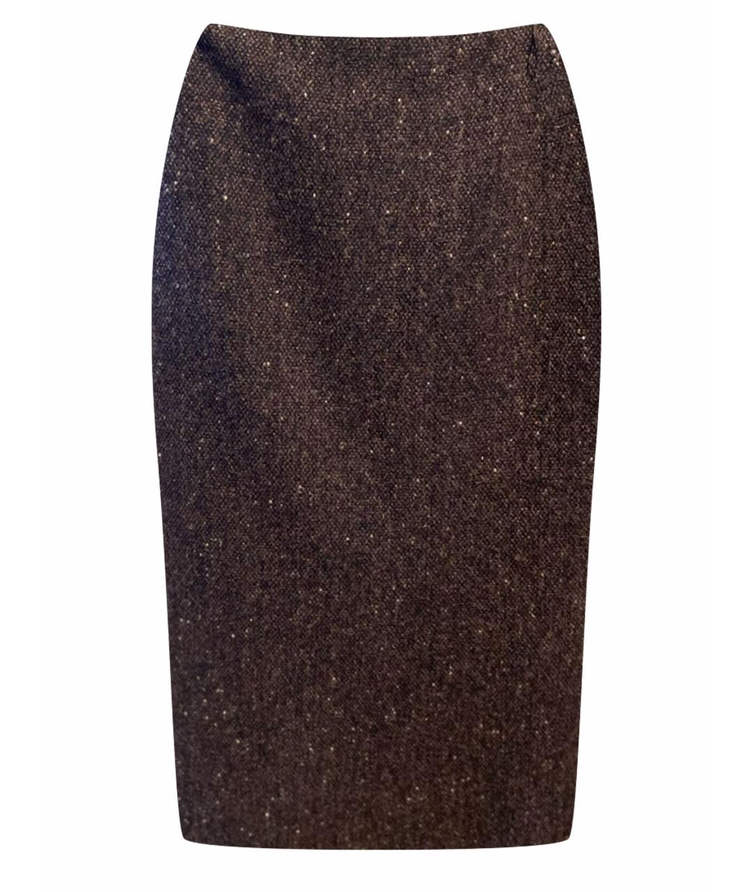 RALPH LAUREN Коричневая шерстяная юбка миди, фото 1