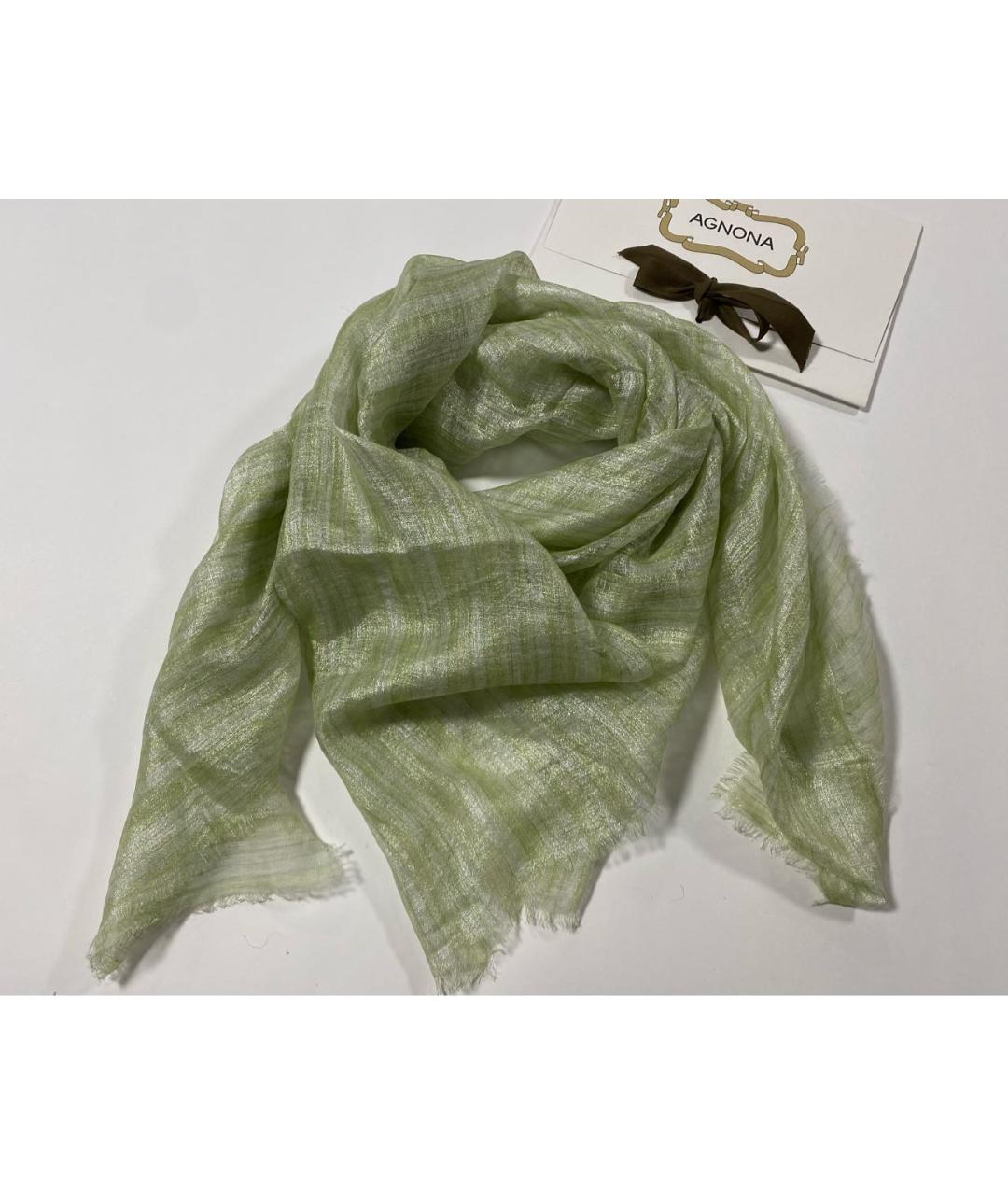 AGNONA Зеленый льняной платок, фото 2