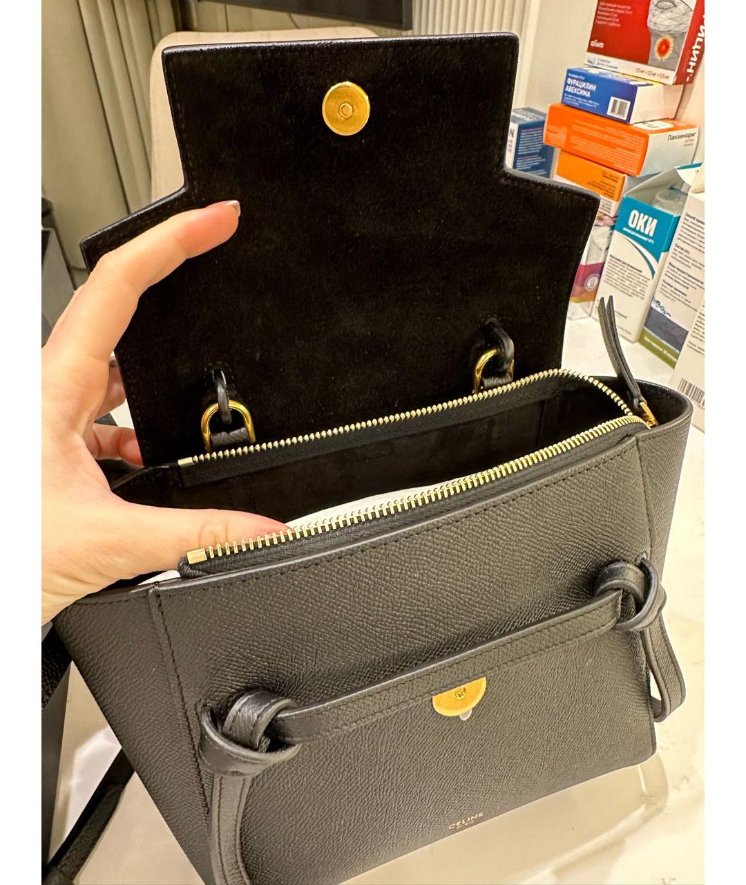 CELINE Черная кожаная сумка тоут, фото 3