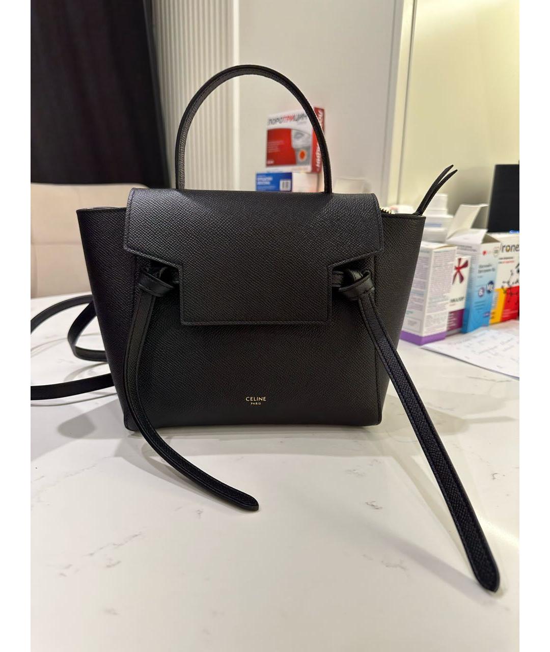 CELINE Черная кожаная сумка тоут, фото 5