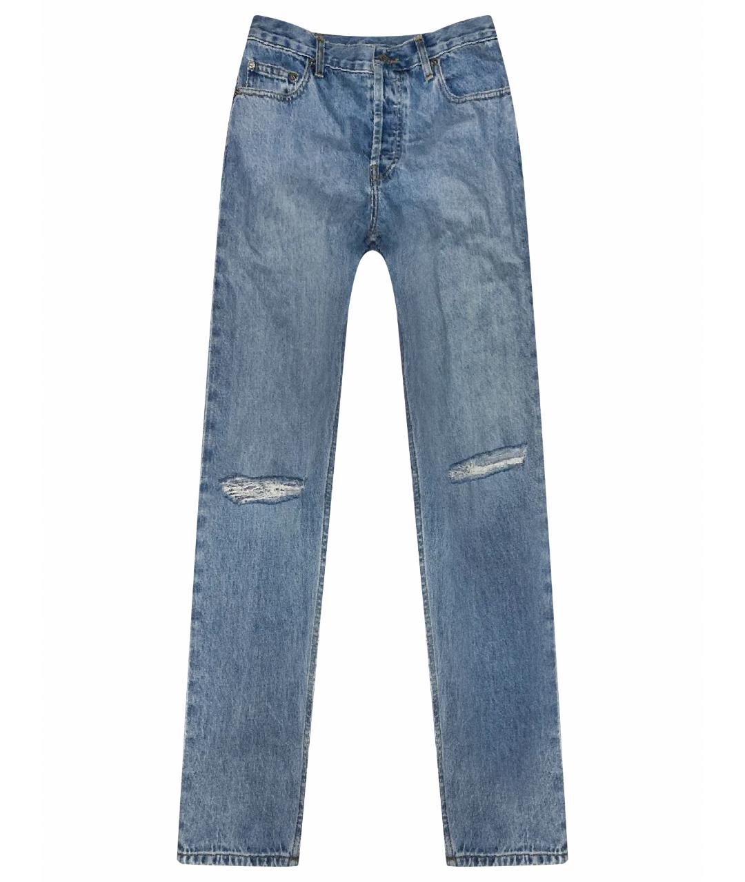 HELMUT LANG Голубые хлопковые прямые джинсы, фото 1