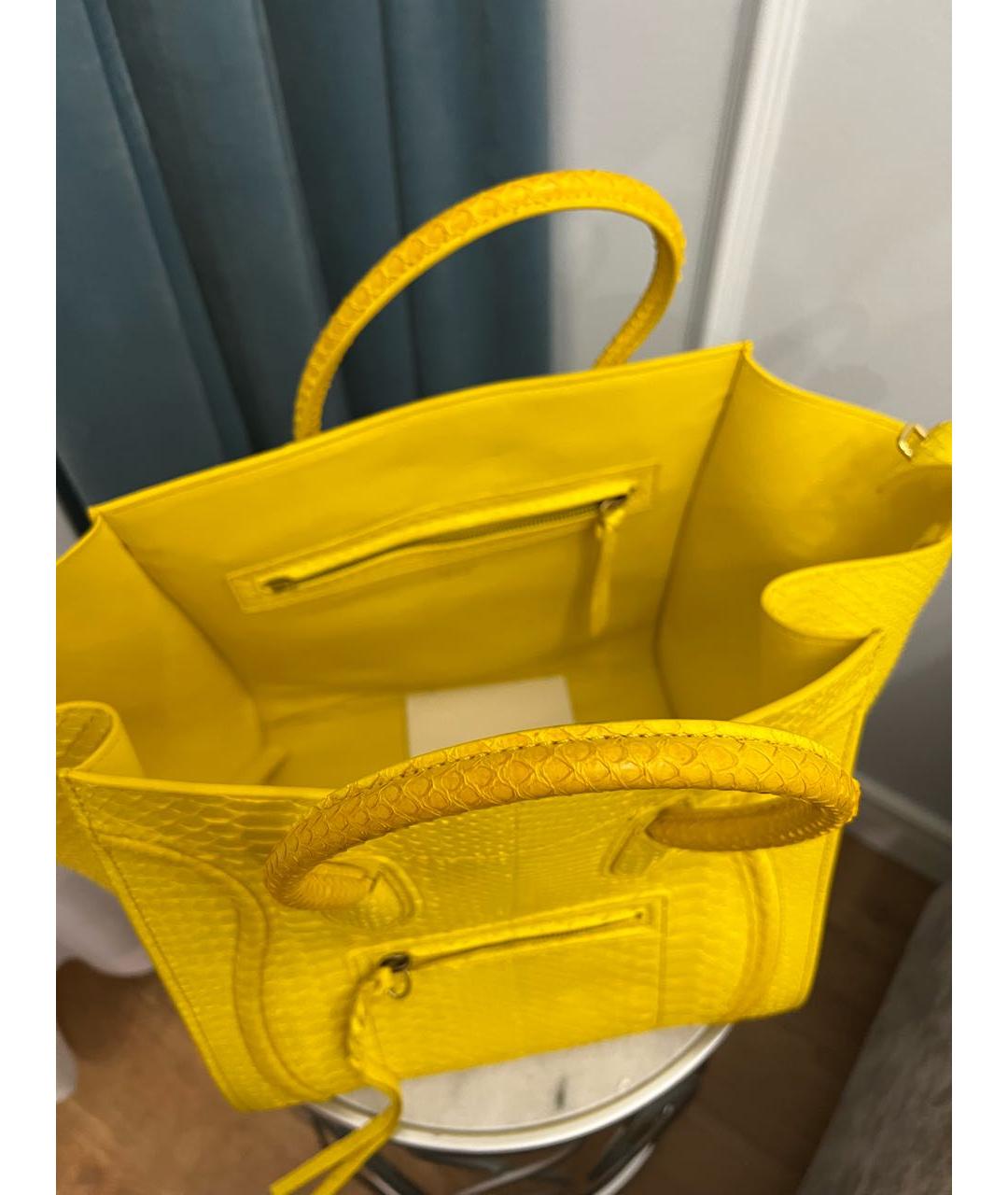 CELINE PRE-OWNED Желтая сумка с короткими ручками из экзотической кожи, фото 4
