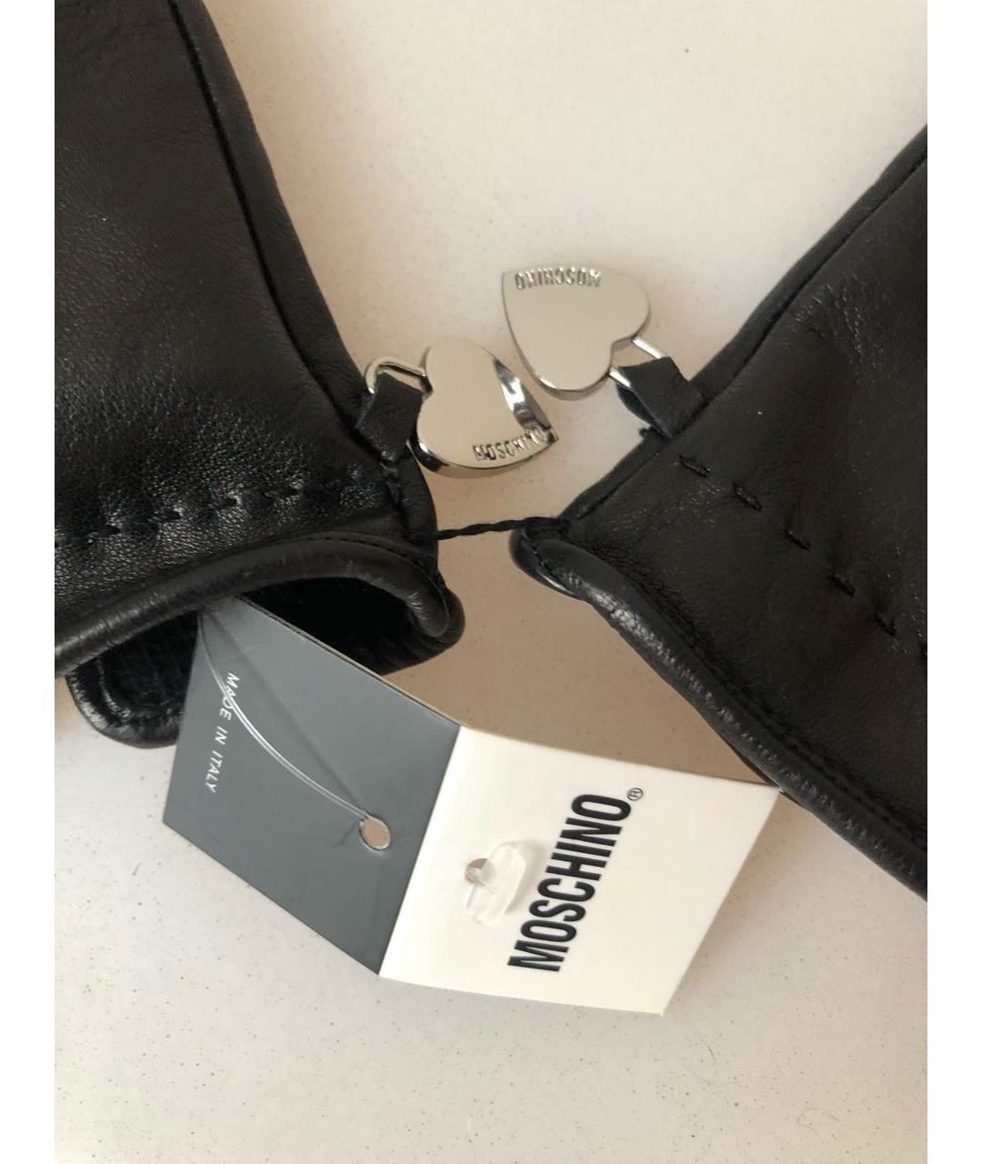 MOSCHINO Черные кожаные перчатки, фото 4