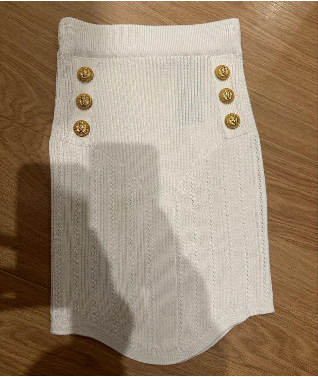BALMAIN Белая вискозная юбка мини, фото 2