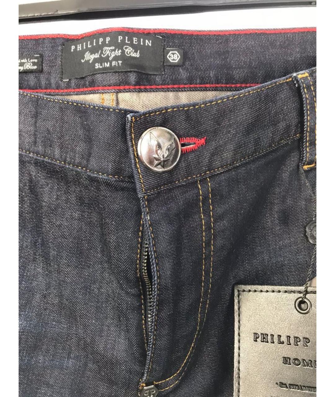 PHILIPP PLEIN Синие хлопковые прямые джинсы, фото 5