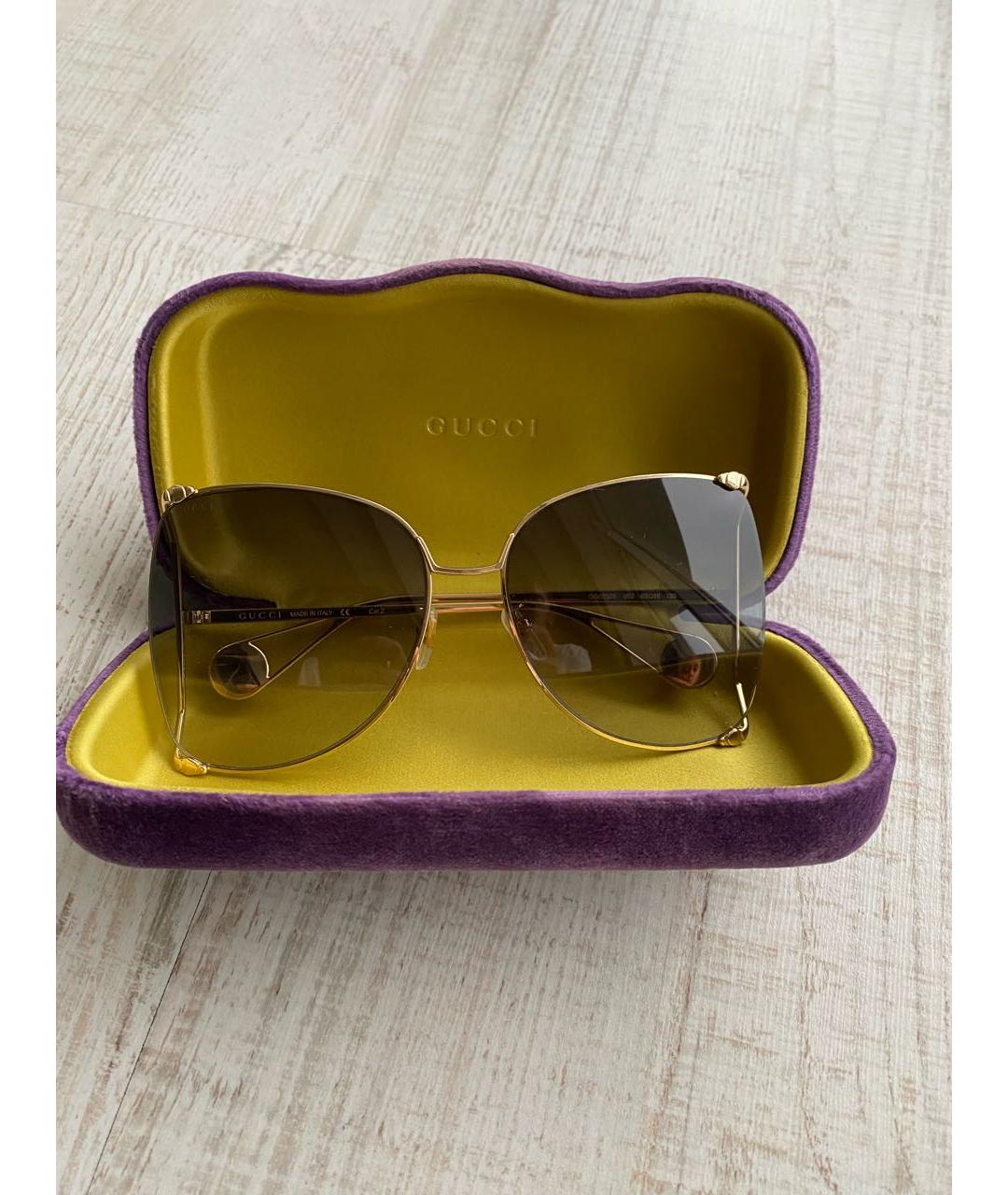 GUCCI Коричневые металлические солнцезащитные очки, фото 9