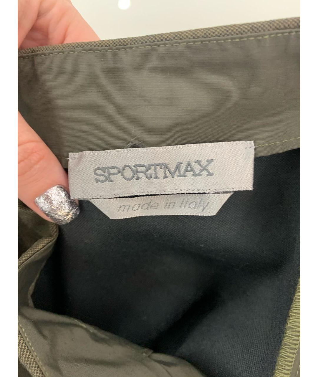 SPORTMAX Хаки шерстяная юбка миди, фото 5